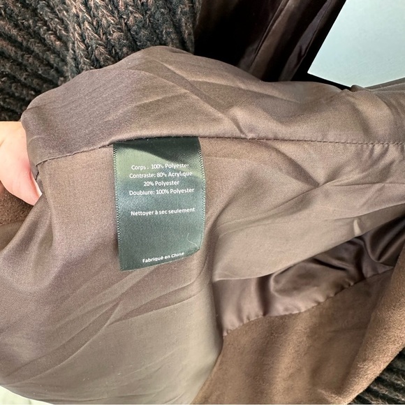 Lush Women’s Draped Faux Suede and Sweater Brown Open Front Moto Jacket Sz L - Picture 15 of 16